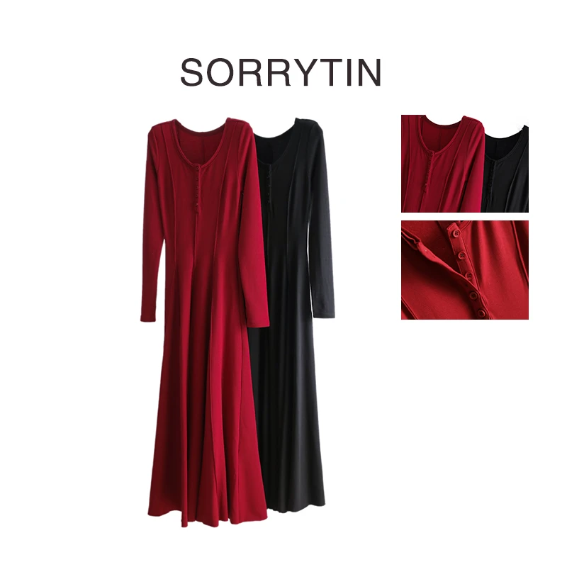 《天鹅湖》思家高品质 质高级垂坠感显瘦 黄金等比针织长袖连衣裙