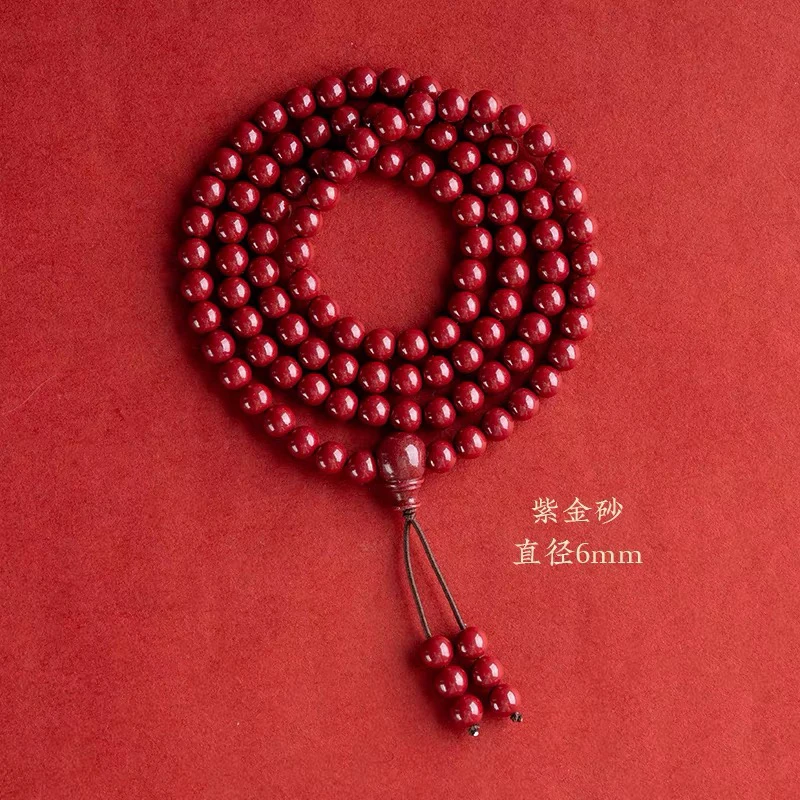 含辰砂工艺品朱砂紫金砂108颗毛衣链三圈手链素链长款多圈手串