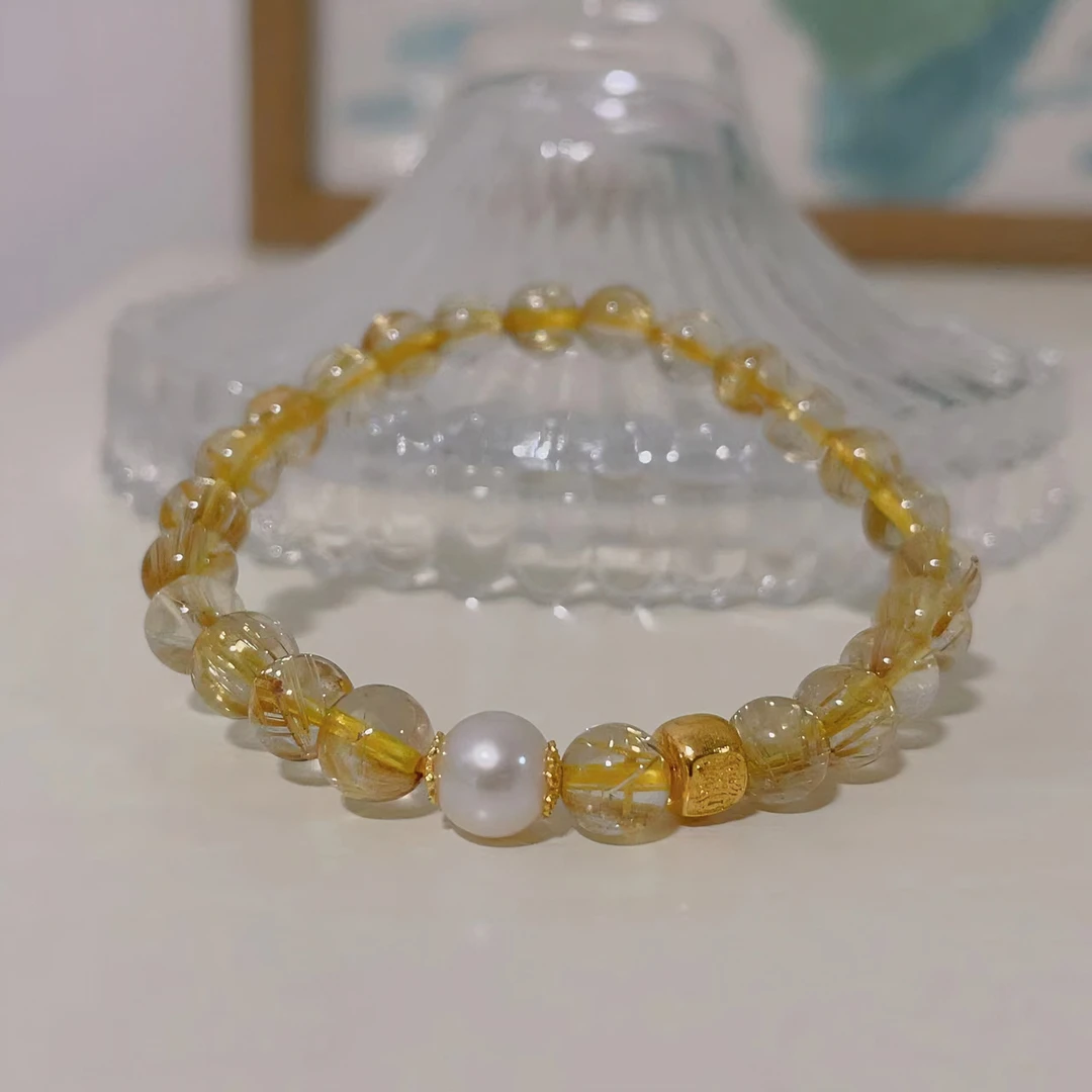 金发晶【弦丝】18k金扎吉水晶单圈百搭cc手串