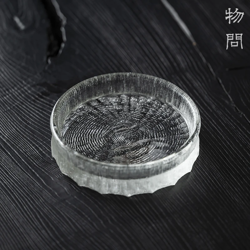 物问水晶壶承手工耐高温蓄水干泡盘茶道盖碗壶垫锤纹透明泡台