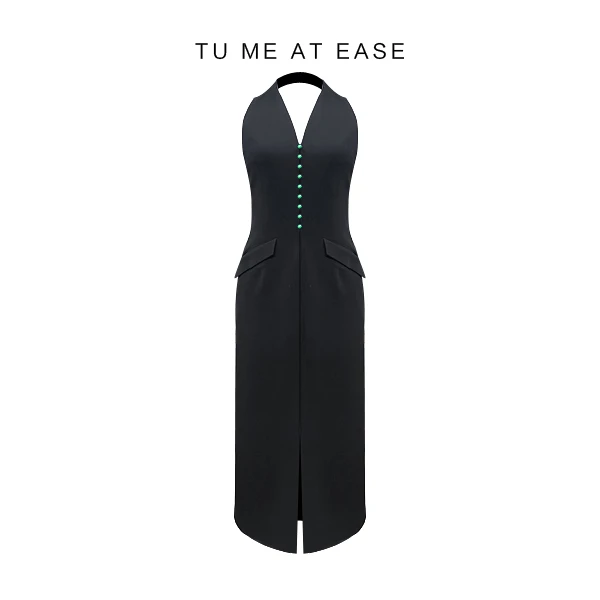 【TuwoZizai】时髦挂脖露背连衣裙礼服裙新中式连衣裙晚宴年会礼服