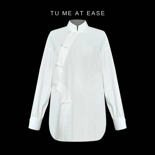 【TuwoZizai】【留白】新中式麻料衬衫中国风打底盘扣白衬衫长袖斜襟