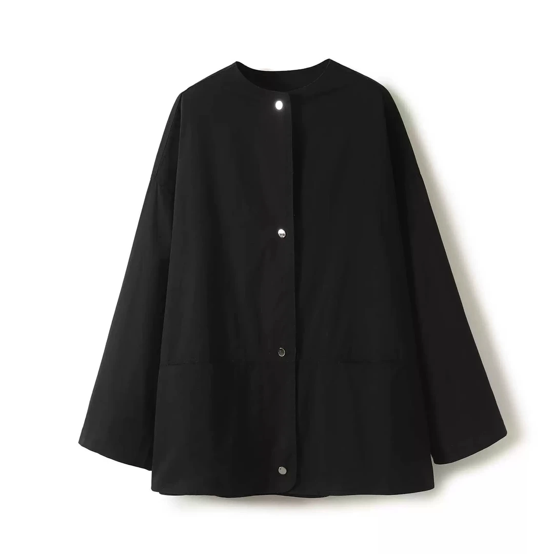 无领阔版风衣外套