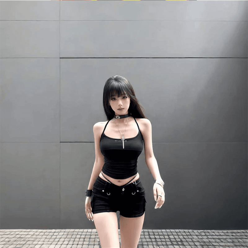 纯欲风美式复古辣妹吊带背心女紧身上衣夏日新款百搭修身短款裤子