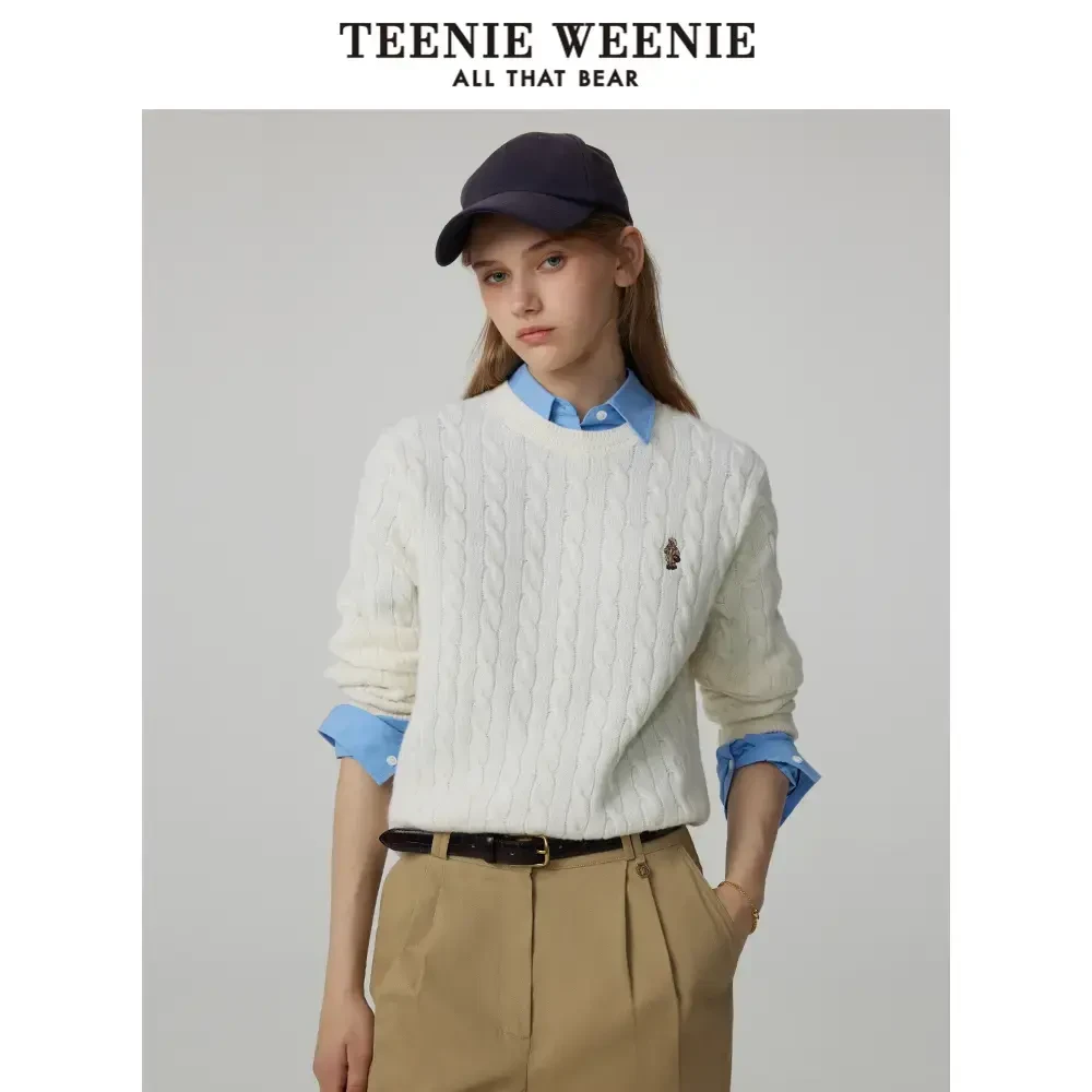 *TeenieWeenie小熊多彩圆领绞花毛衣绵羊毛针织衫慵懒TTKW244902P