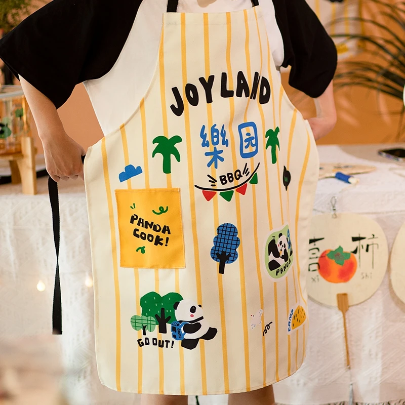半房原创熊猫围裙女家用厨房可爱新款网红防水防油加厚做饭用罩衣