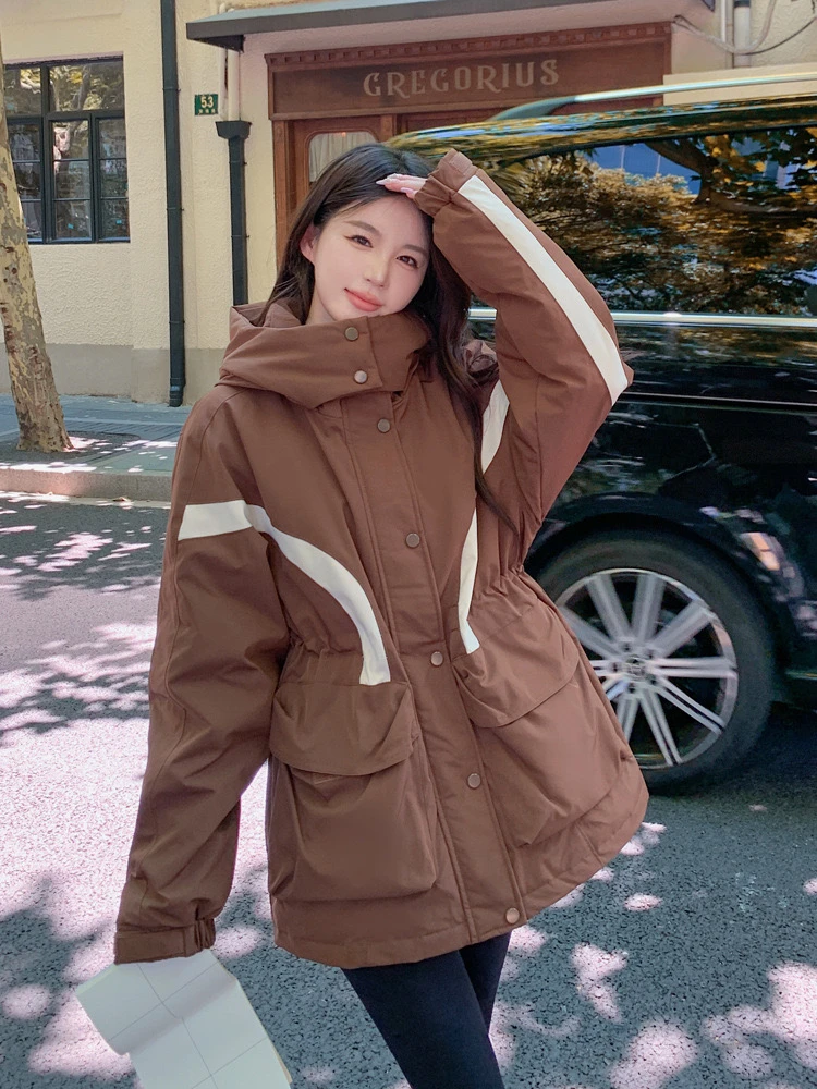 新款大码孕妇装撞色冲锋衣羽绒服胖加肥加大中长款冬季休闲外套潮