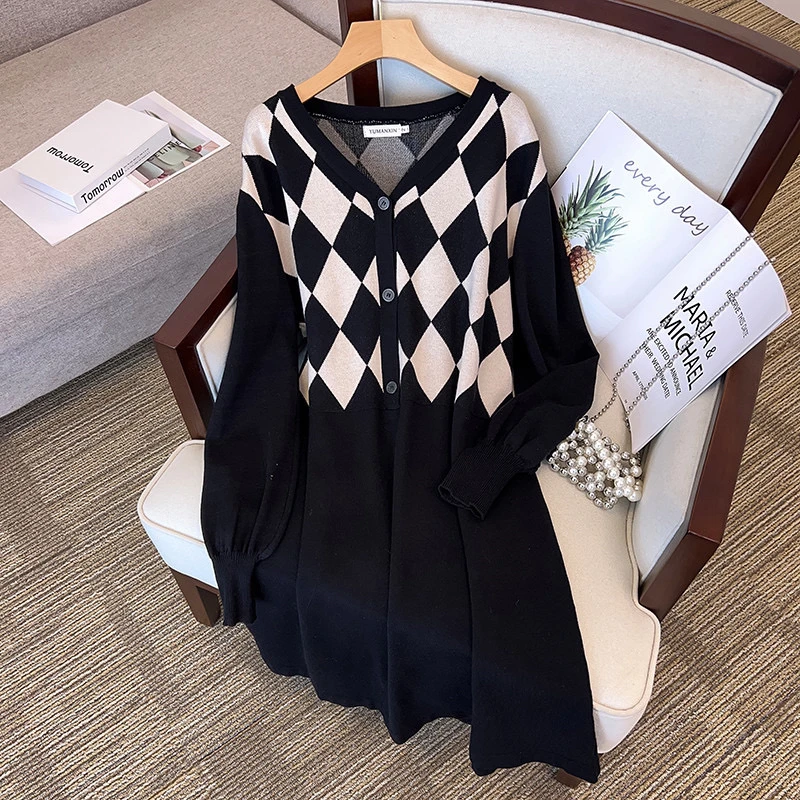 260斤孕妇装针织打底连衣裙女秋冬季显瘦加肥宽松加厚裙子