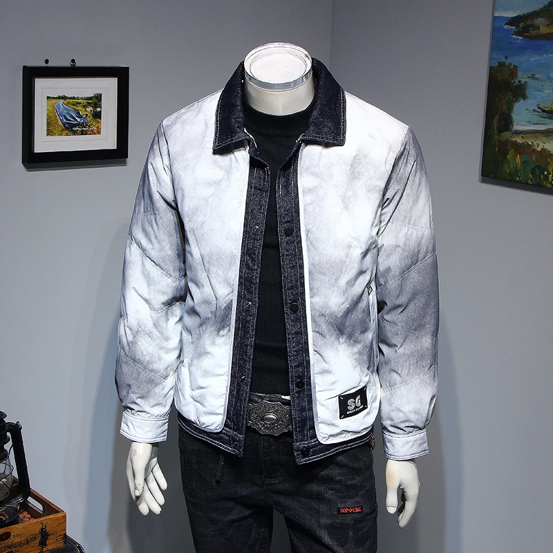 拉奇巴茨冬季轻薄羽绒服男修身拼接鸭绒外套潮流青年休闲羽绒衣