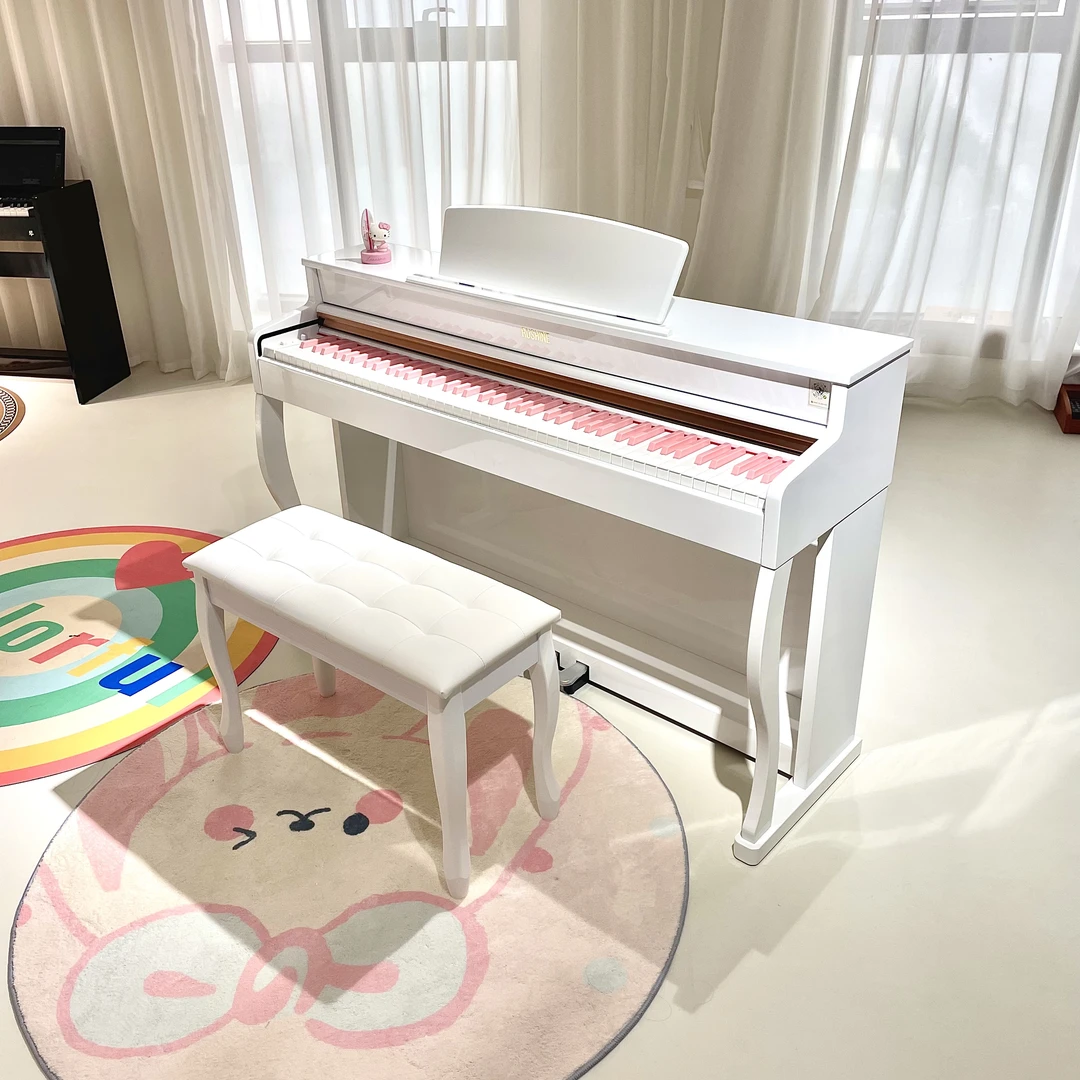 RUSHINE电钢琴粉键白色琴身重锤三踏板88钢琴键钢琴