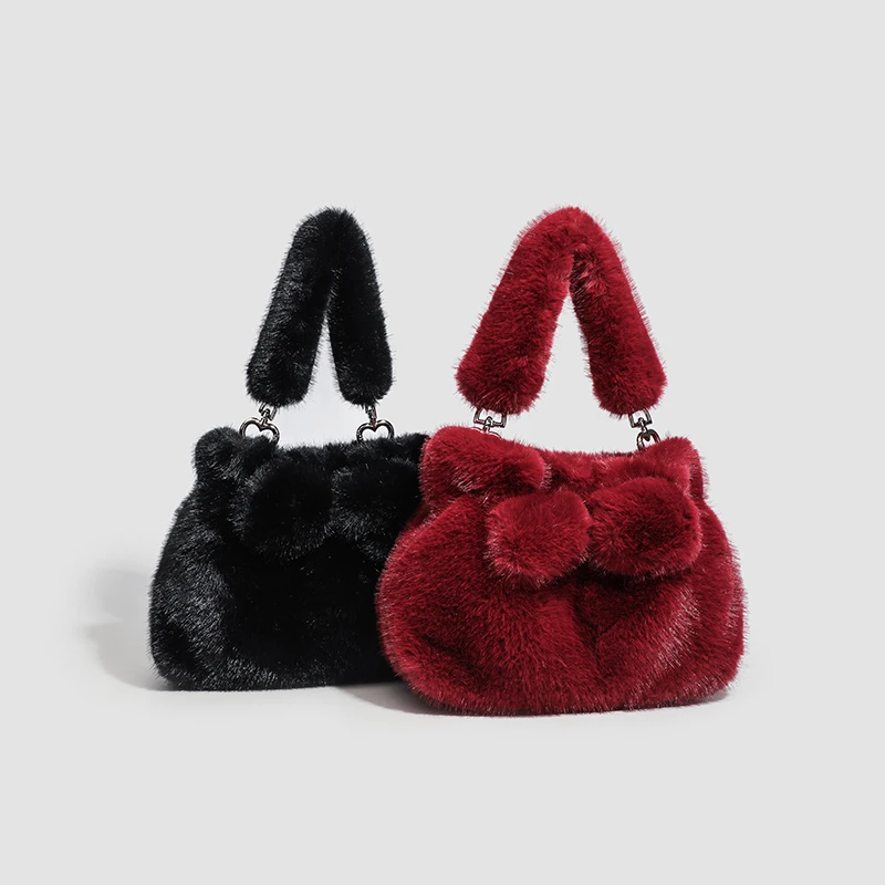 ORYIU【千足百媚】时尚毛绒斜挎手提包单肩休闲包包洋气百搭款女包