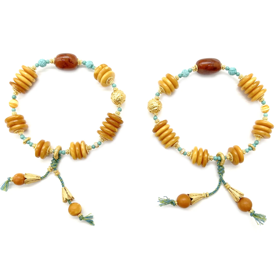 【润家原创】天然琥珀11mm蜜蜡隔片南红枣珠DIY手链-多样性发货一件