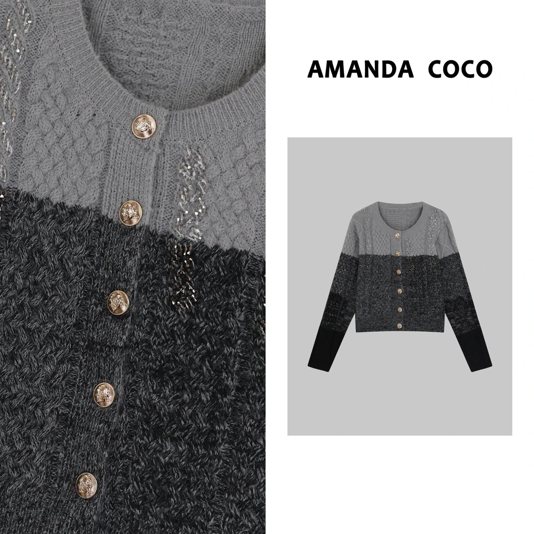 潇潇# 设计师款~高定串珠渐变气质毛衣