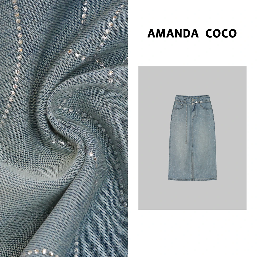 KEY# 欧货潮牌~高定烫钻显瘦牛仔裙