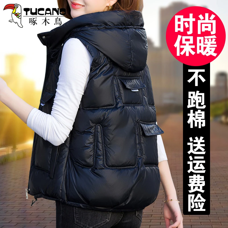 中年妈妈棉马甲女2022冬季新款小个子外穿背心短款马夹保暖纯色