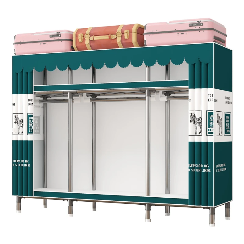 简易衣柜家用卧室布衣柜钢管加粗加厚固结实耐用组装衣橱出租房用