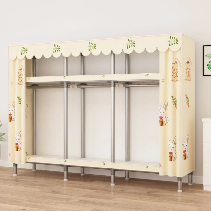 现代简约加粗加厚布衣柜组装简易衣柜家用卧室出租房用全钢架柜子