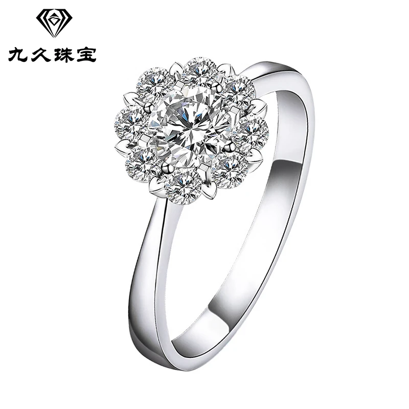 白k金太阳花钻戒女款克拉显钻效果订婚结婚求婚戒指送女友520礼物