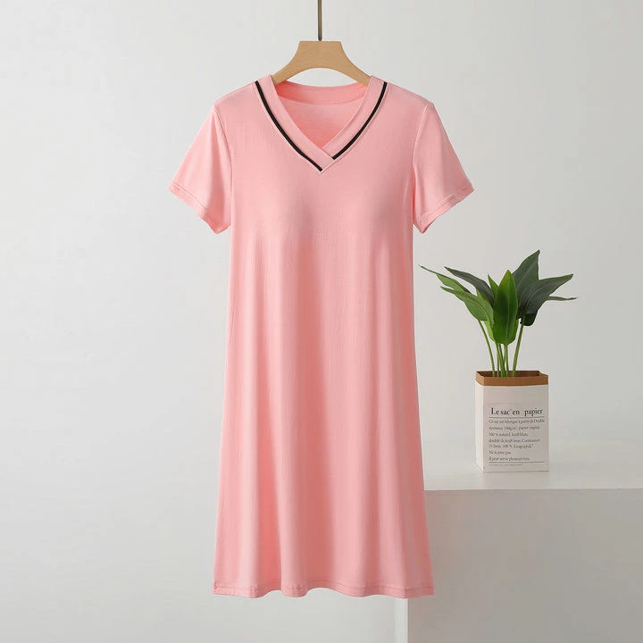 夏天薄款莫代尔纯色睡裙宽松家居服短袖宽松睡衣居家服孕妇