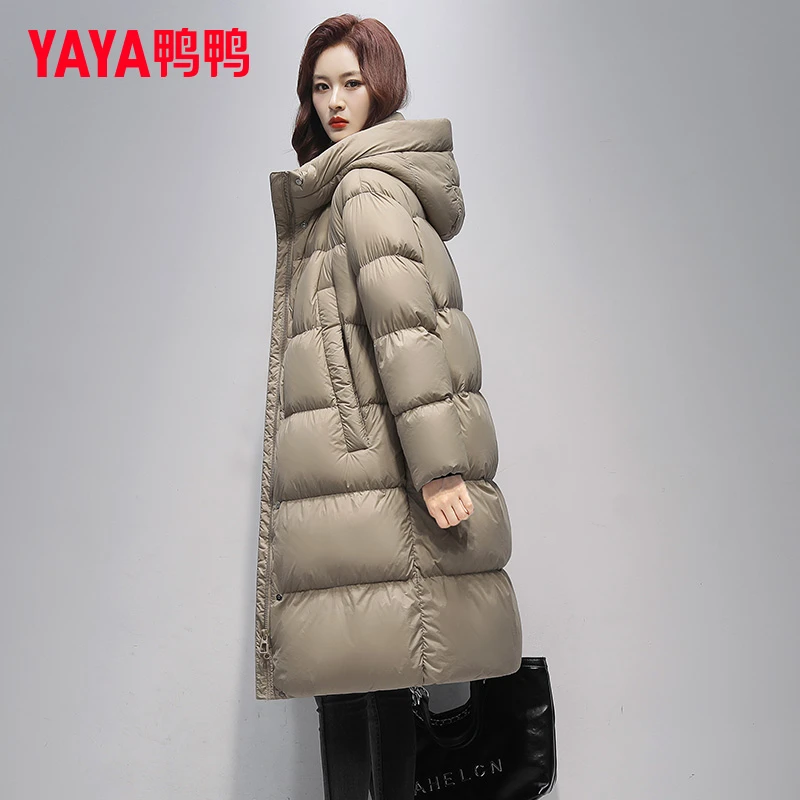 鸭鸭面包羽绒服女过膝长款2025新款冬季韩版时尚宽松连帽加厚外套