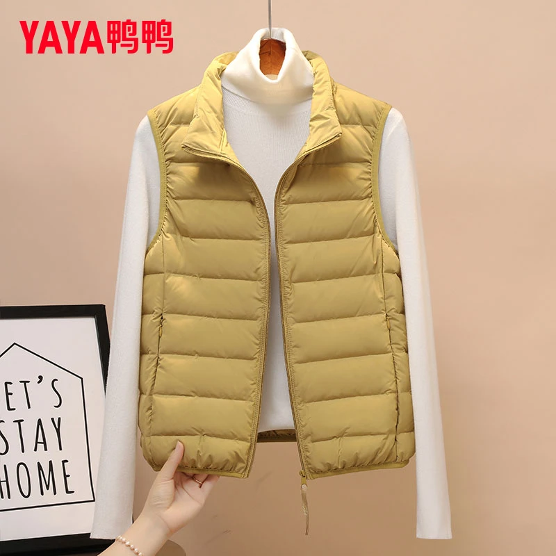 YAYA/鸭鸭短款羽绒服马甲女2025年新款轻薄鸭绒冬季白鸭绒马夹潮