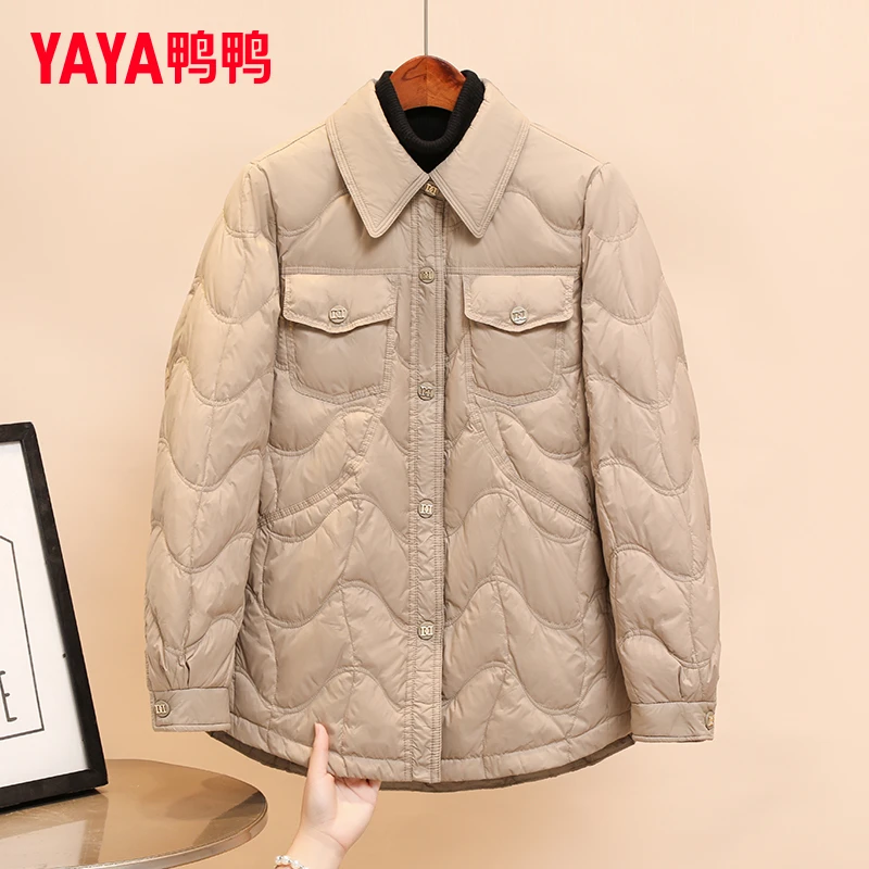 YAYA/鸭鸭衬衫羽绒服女2024新款秋冬季显瘦休闲百搭轻薄时尚外套
