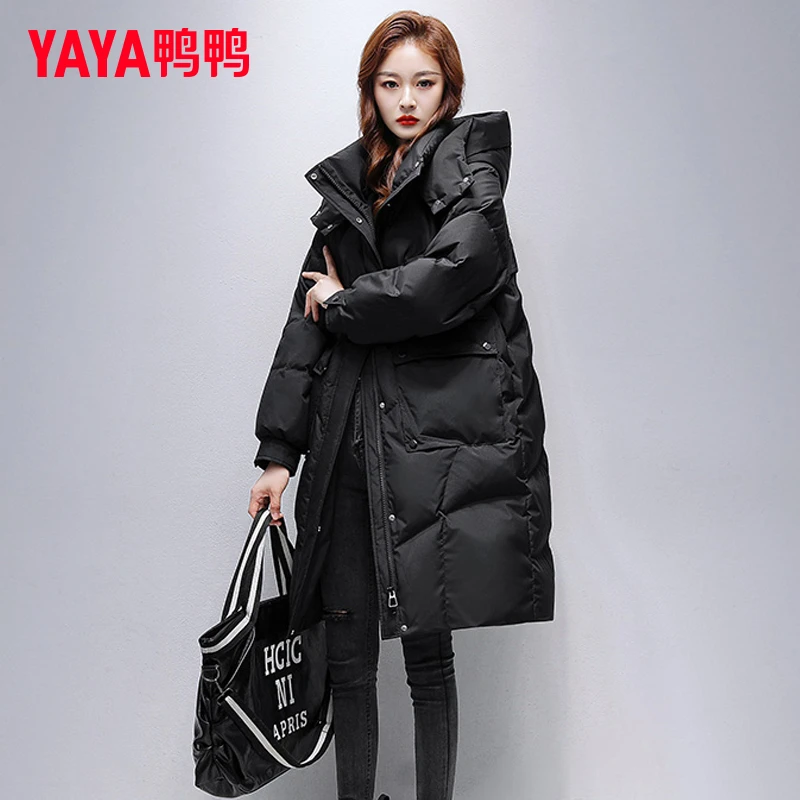 YAYA/鸭鸭长款羽绒服女2025年冬季新款时尚连帽加厚保暖连帽外套