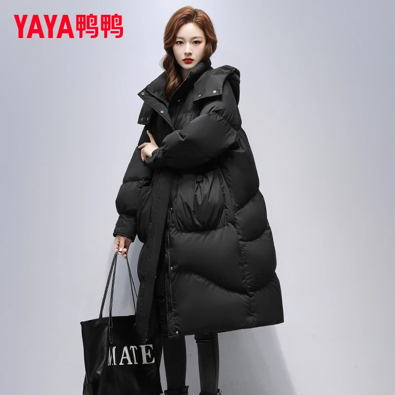 YAYA/鸭鸭中长款羽绒服女2025冬季新款加厚休闲宽松面包服外套潮
