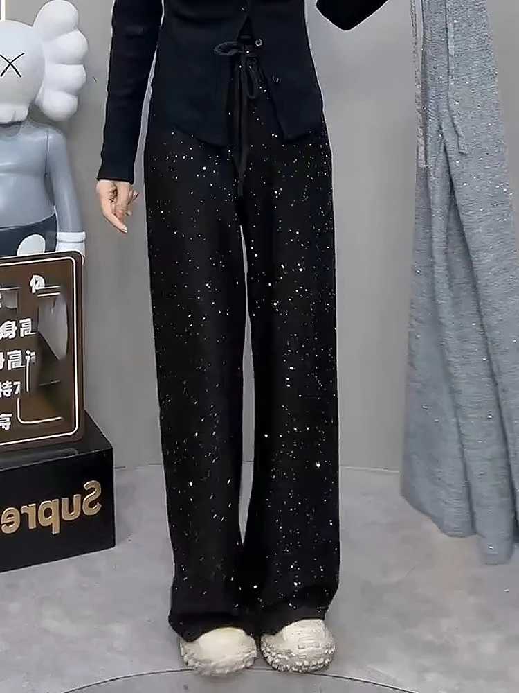 【葡萄家】大码欧货洋气直筒亮闪闪裤星空百搭阔腿裤女装