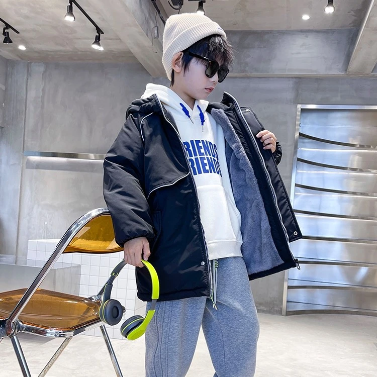 2023冬款上新男童洋气潮酷带帽加绒棉服/MYW98  黑B