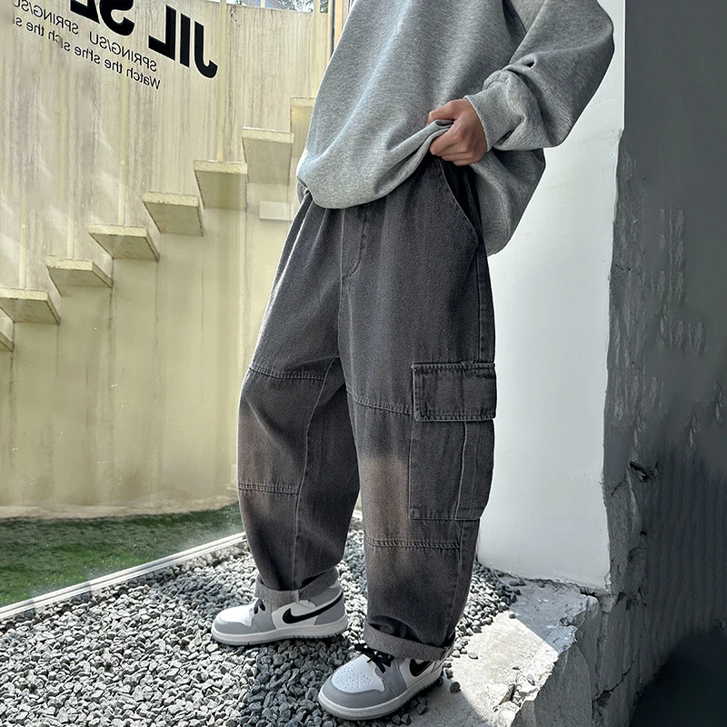 男童工装裤长裤春秋款2023新款休闲痞帅大童秋季裤子/KZW791 灰