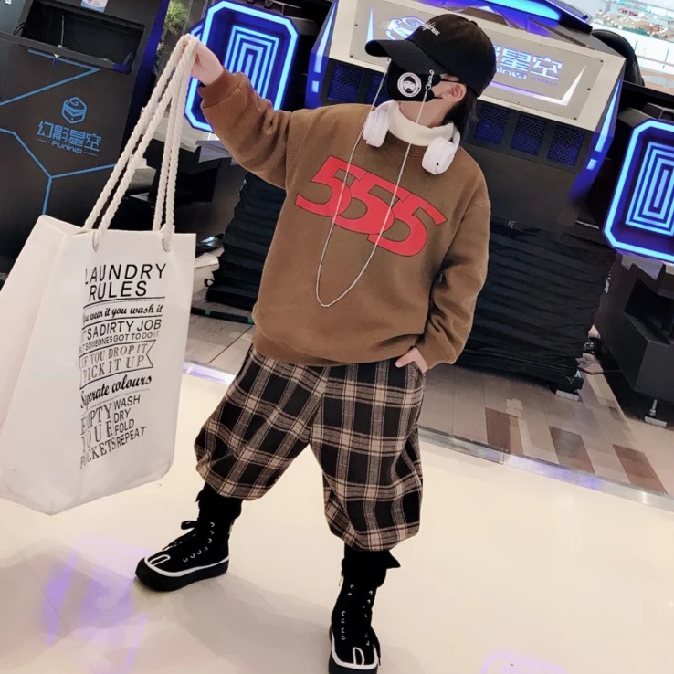 2023中大男童潮酷帅气时尚加绒卫衣KK1249/222156/卫衣 咖色