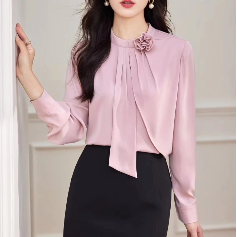 YANPING/燕苹荷叶边春秋百搭气质洋气设计感时尚小众长袖衬衫8677