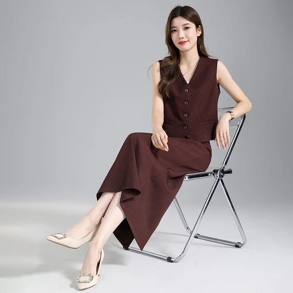 YANPING/燕苹夏季气质洋气显瘦时尚纯色无袖中长款套装YP08-12