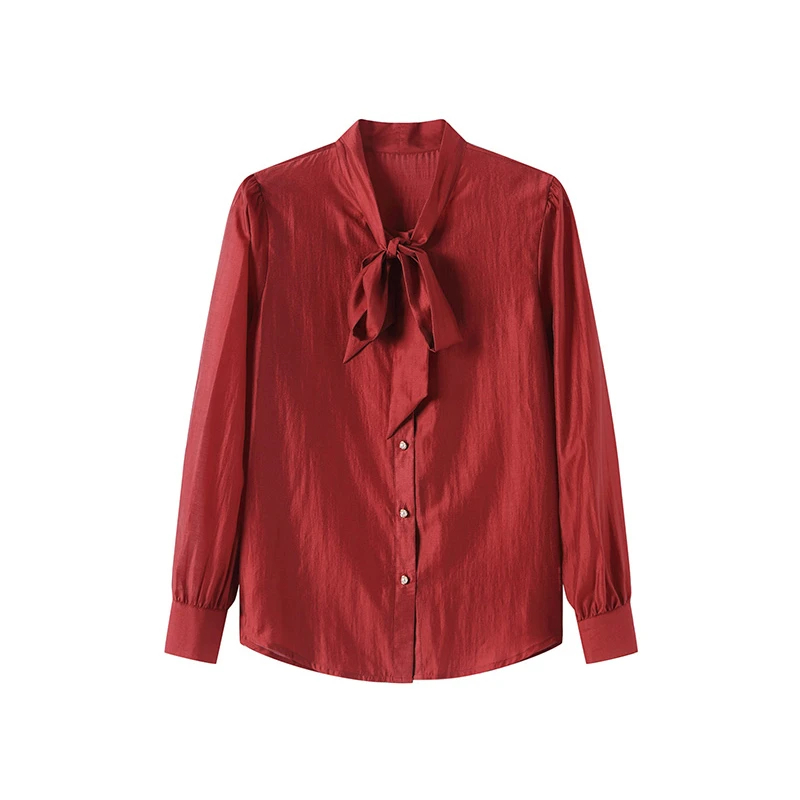 YANPING/燕苹长袖衬衫女蝴蝶结系带设计感立领小众时尚纯色AP1291