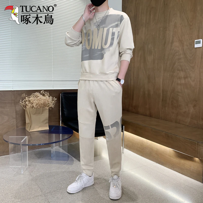 啄木鸟休闲运动服潮流男士春秋2025新款潮牌穿搭一整套搭配两件装