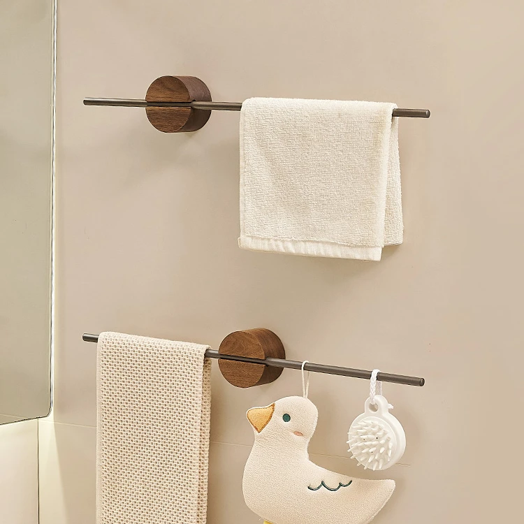 胡桃木毛巾架毛巾挂架卫生间免打孔置物架浴室毛巾架单杆洗手间