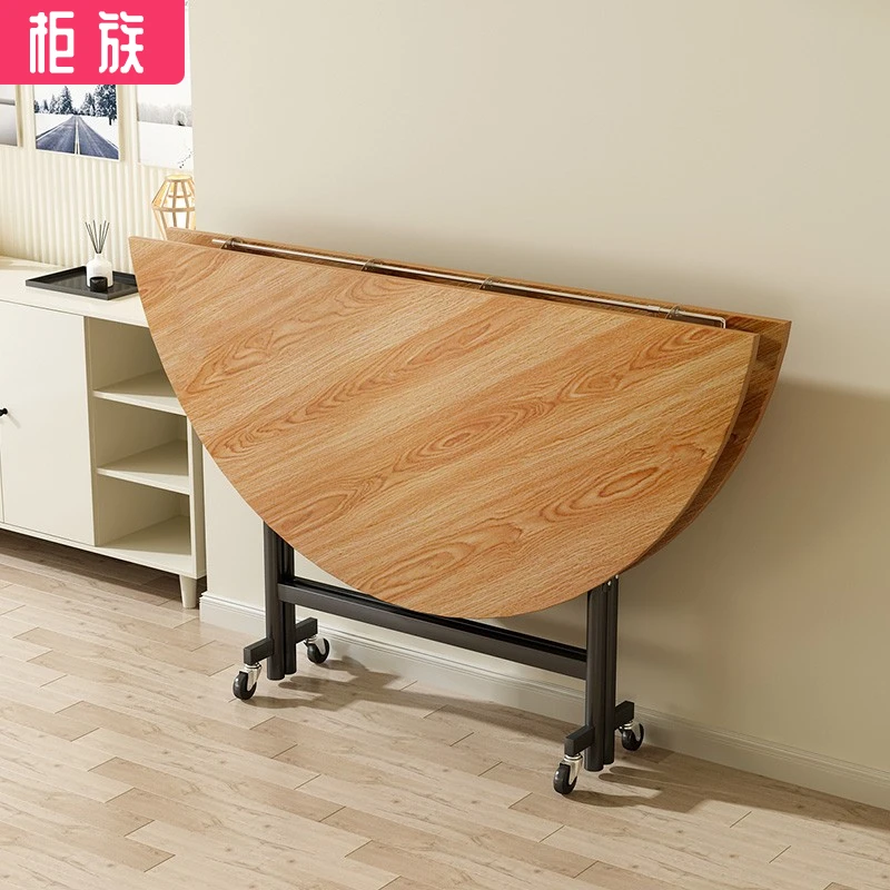 云沐语折叠圆餐桌两折带转盘可折叠家用折叠餐桌可移动吃饭桌