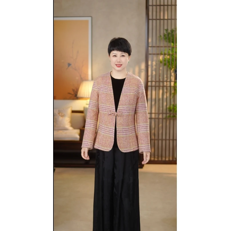 24年秋冬百分百绵羊毛V领新中式盘扣外套A3126