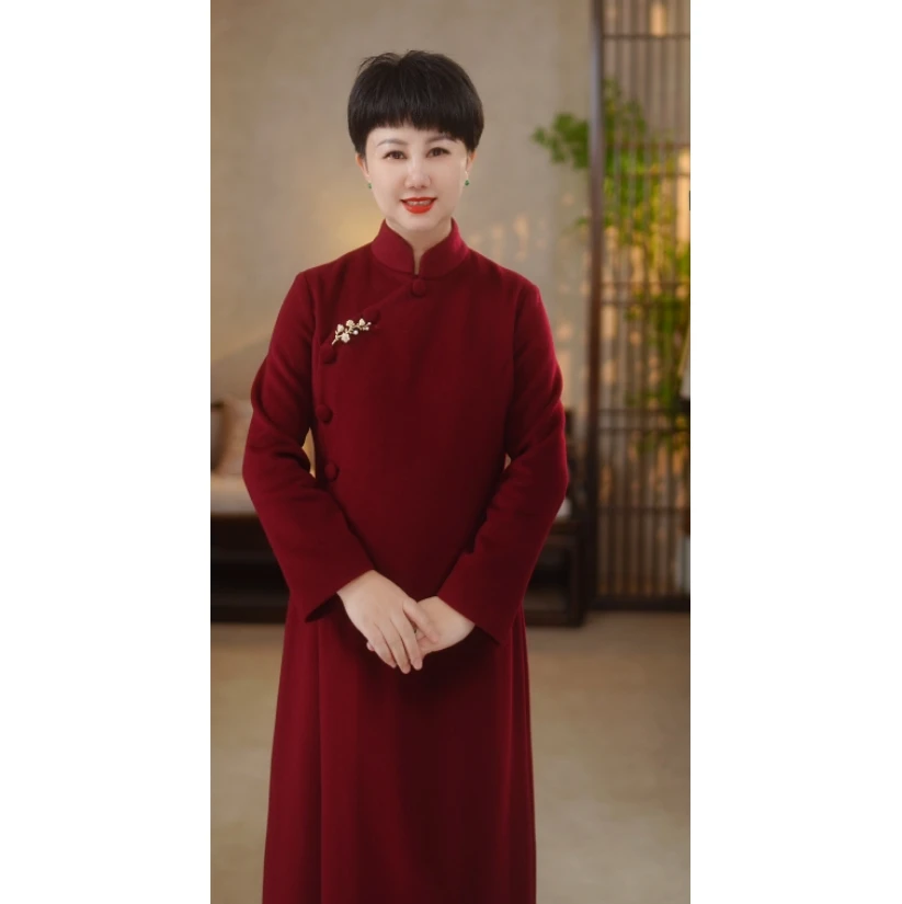 直播间特价 2025春秋冬羊绒羊毛气质国风复古旗袍A11896