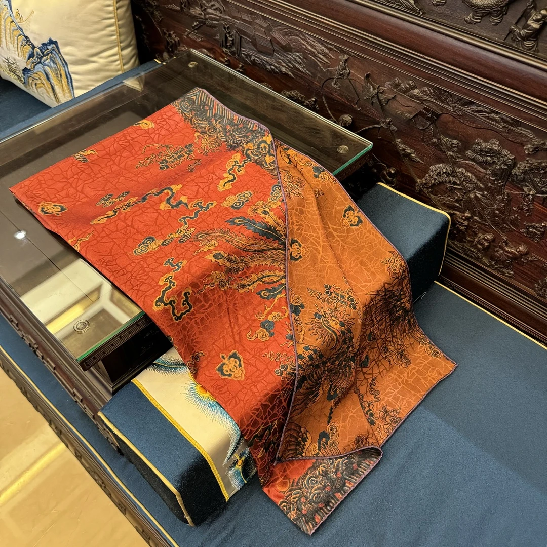 ×长卿【金凤报喜】国风轻奢高定丝巾 70*180 （A1008）