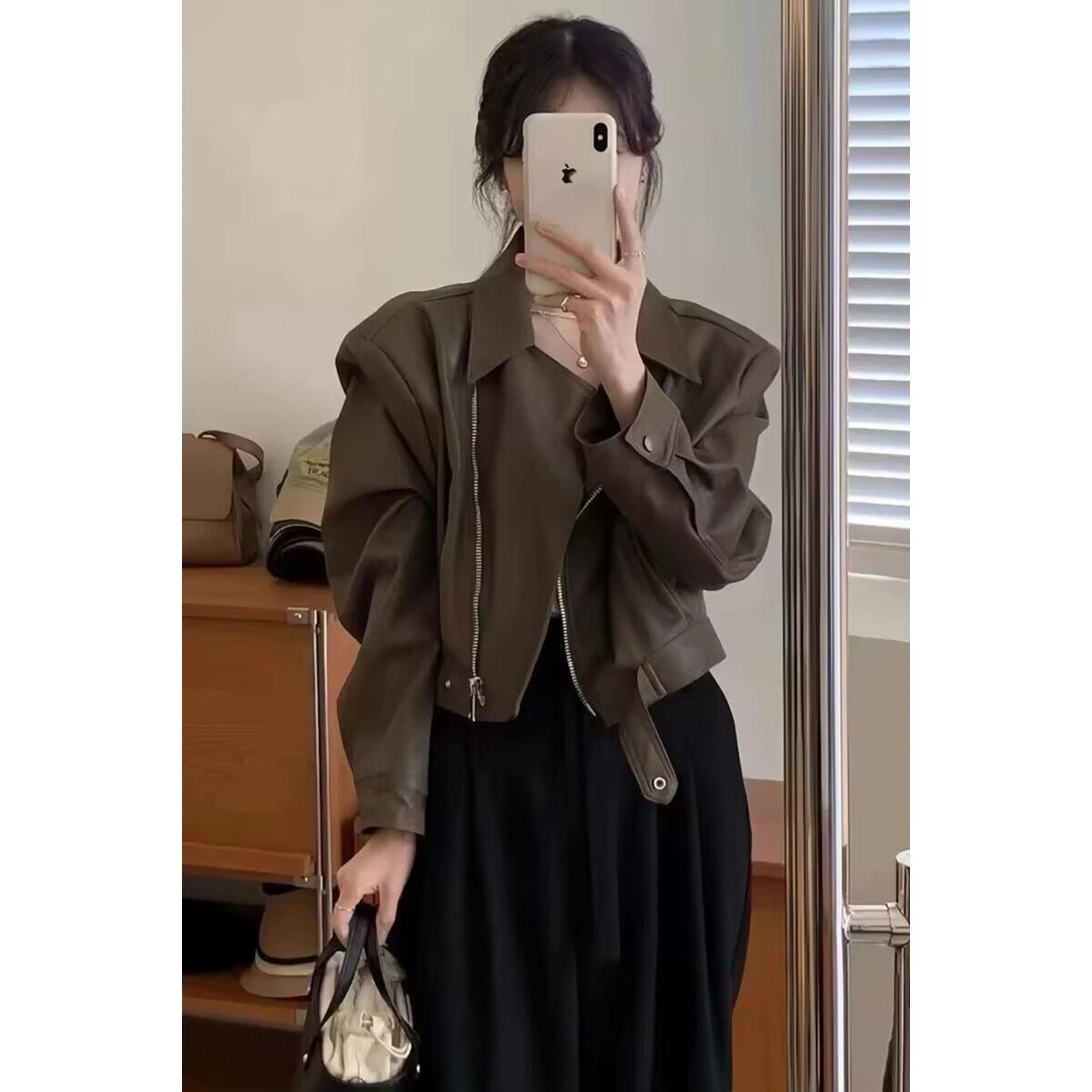 小皮衣外套女机车皮衣短款小个子秋季2024新款皮夹克美式复古上衣