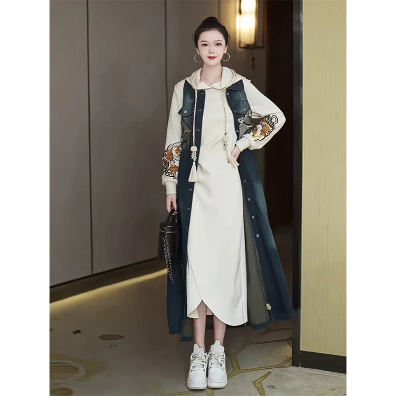 芙娜妮法式气质女装时尚内搭连帽连衣裙秋季保暖套装女F2332053