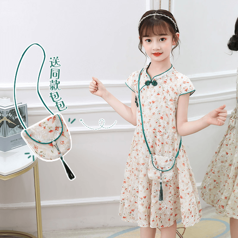 儿童新中式国风旗袍女童连衣裙套装夏季薄款童装汉服女孩夏装潮款