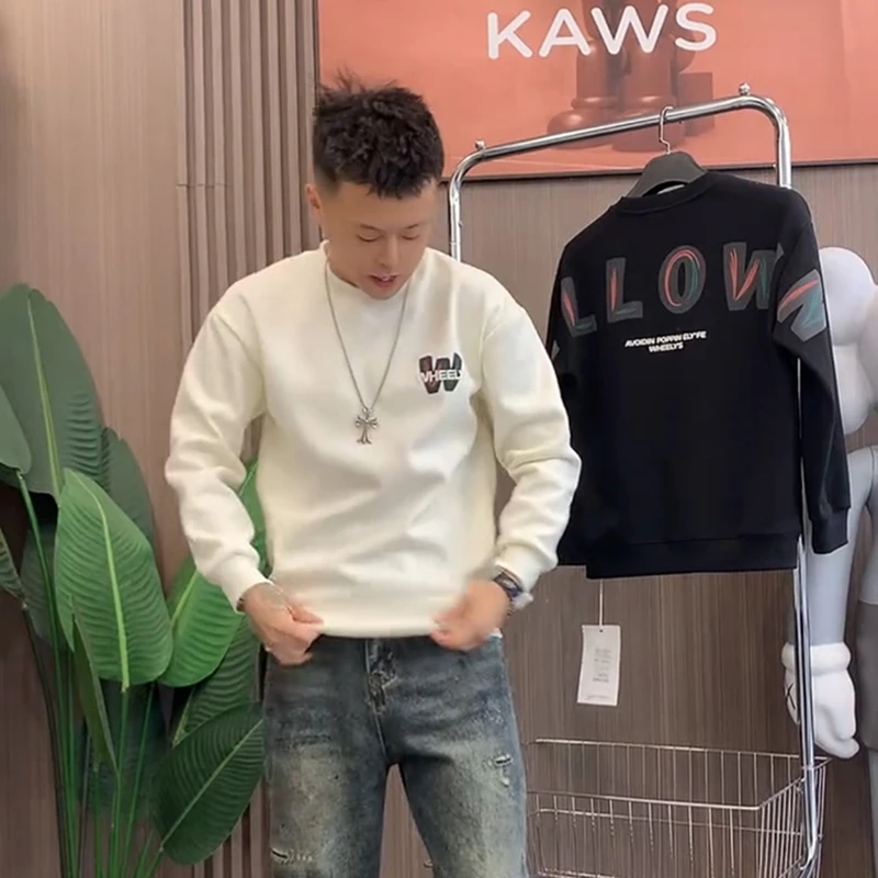 字母印花百搭休闲圆领时尚大码美式潮牌新款打底衫套头长袖卫衣男