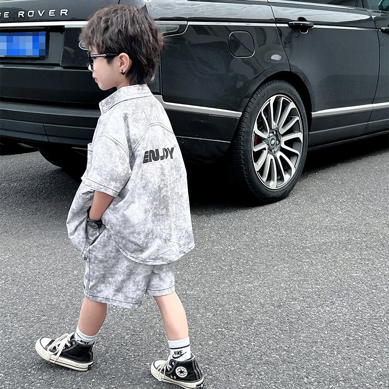 男童夏装套装2024新款儿童夏季帅气短袖衬衫两件套男孩运动炸街潮