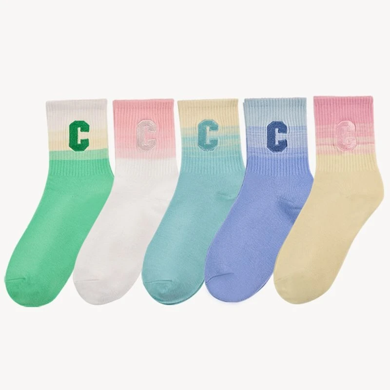 【福利品】ins潮流中筒字母袜渐变色袜子字母C时尚休闲网红外穿个性