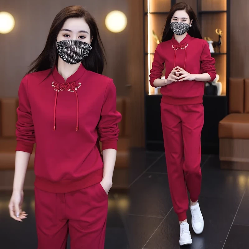 时尚洋气休闲运动套装女2024秋季新款中国风卫衣卫裤小个子两件套