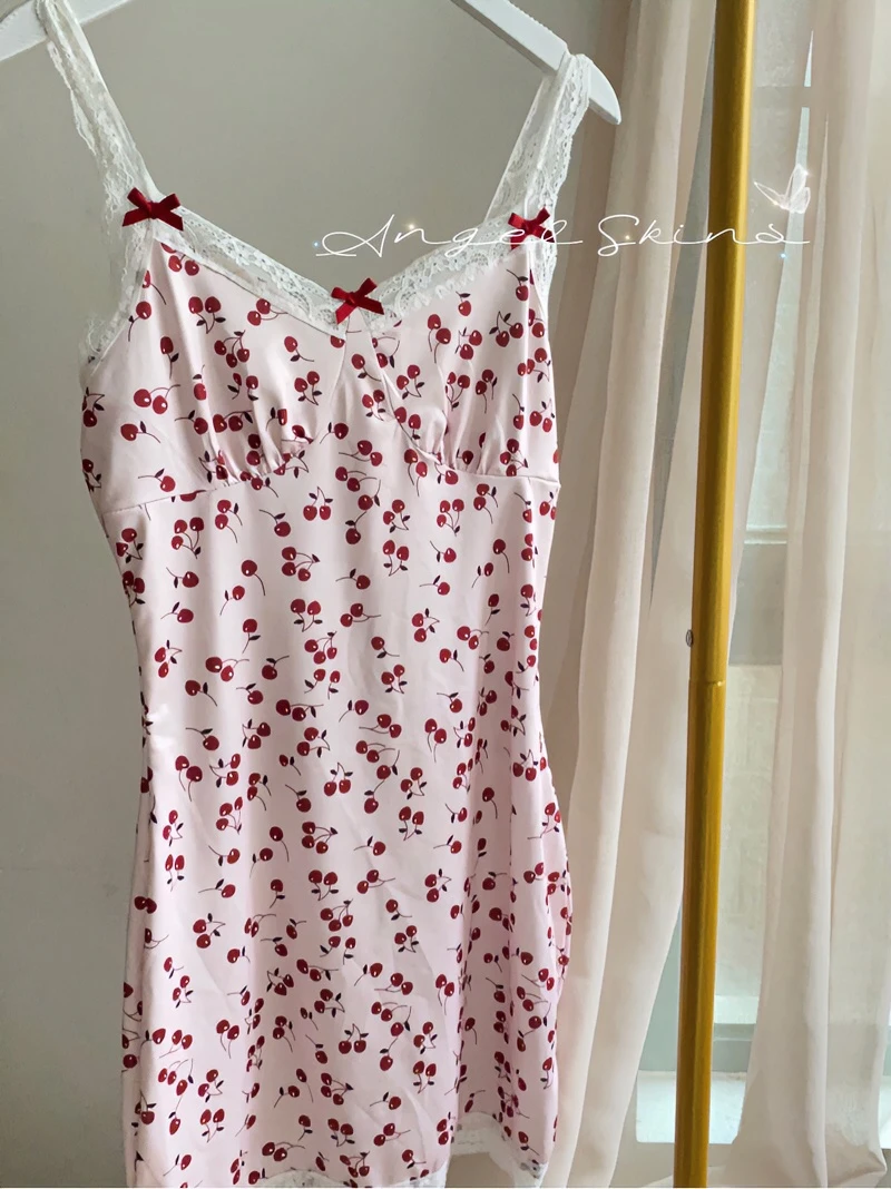 【爆汁樱桃】少女纯欲风吊带蕾丝睡裙家居服夏季性感冰丝睡衣女