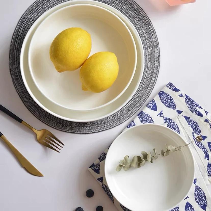 景德镇纯白韩式窝盘家用酒店会所高档餐具盘子网红创意简约陶瓷